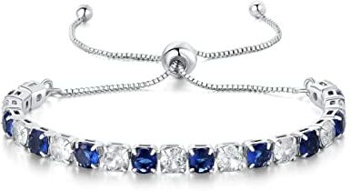 GW Bracciale Tennis Donna Braccialetto Donna Argento con Cristallo Blu di Zirconi Personalizzato Braccialetti Regalo Donna Bomboniere Compleanno Laurea Mamma (Regolabile, Argento)