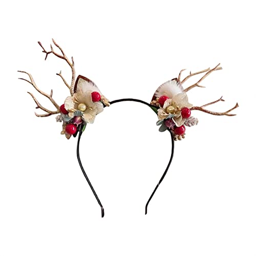 Generic Cerchi per capelli natalizi per capelli multicolore fatti a mano in rattan/corna di cervo carini cerchi per capelli natalizi per feste di Natale fermagli per capelli coppie
