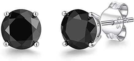 LUCKMORA Orecchini Zirconi Nero 925 Argento Sterlina Simulato Diamante Brillantino per Donna Uomo Ipoallergenico (6mm N)