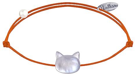 LES POULETTES BIJOUX Bracciale Collegamento Testa di Gatto in Madreperla Arancione