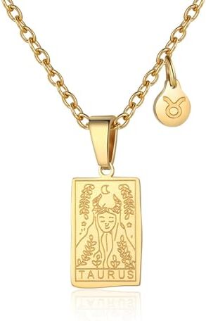 RIXERKOC Collana dei segni zodiacali per le donne Ciondolo della costellazione dei tarocchi Ciondolo a doppia faccia in oro 18 carati in acciaio inossidabile Regali di gioielli zodiacali per le ragazze (Toro)