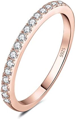 JewelryPalace Anello Half Eternity Donna Argento con Cubica Zirconia, Anelli Donna 925 con Pietre a Taglio Rotondo, Fede Nuziale in Oro Rosa Anello Matrimonio Set Gioielli Donna 11.5