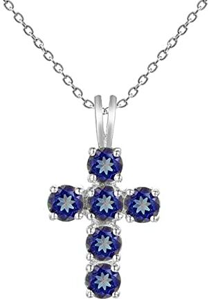 YTGLQAZ Collana Collane A Catena Per Le Donne Gem'S Natural Blue Topaz 925 Sterling Silver Gemstone Cross Collane Con Ciondolo Per Le Donne Fine Collares Gift Mysticquartz2