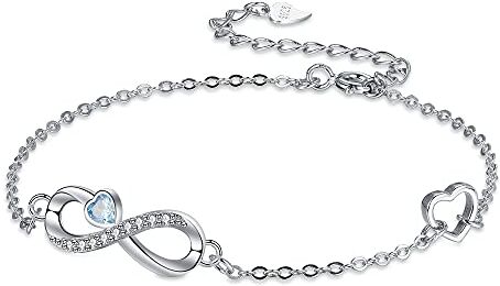 Arrebol Bracciale Infinito Donna Argento Sterling 925 Braccialetto Simbolo Infinity con Cuore Blu Zirconi con Scatola Regalo, Regolabile 16+4cm