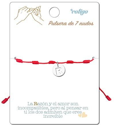 cotigo Bracciale 7 Nodi Rossi con Lettera Iniziale AZ Acciaio Inossidabile-Ciondoli Portafortuna e Protezione-Braccialetto Malocchio per Coppie e Amicizia-Gioielli Regolabili (R Argento)