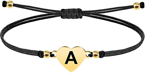 cotigo Bracciale a filo con lettere acciaio in inox-cuore con iniziali A-Z-bracciale da donna e da uomo fatto a mano-regalo per coppia-mamma e amicizia-Acciaio inossidabile