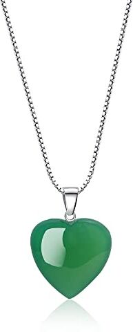 COAI Collana da Donna in Argento Sterling con Ciondolo Cuore in Agata Verde