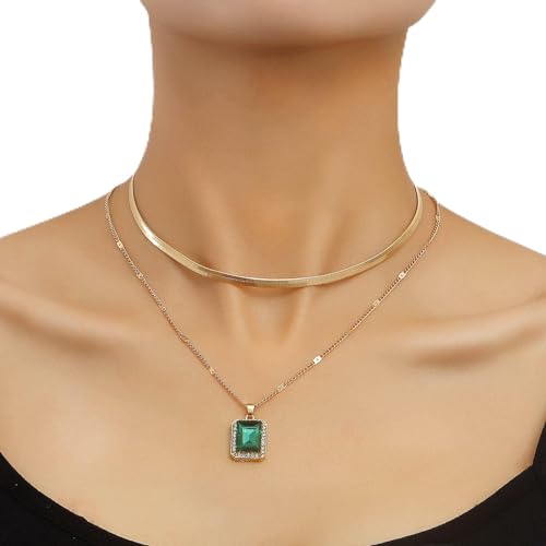 TseenYi Oro Stratificazione Collana Smeraldo Gemma Ciondolo Collana Multistrato Serpente Catena Collana Gemma Collana Collana Catena Gioielli Per Le Donne E Le Ragazze Regali