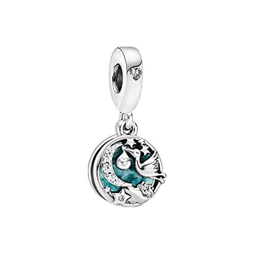 SANHUA Ciondoli S925 Argento Sterling Cicogna Stelle Scintillanti Ciondoli Ciondoli Perline Ciondolo Per Donne Ragazze Figlia Mamma Amici,Compatibile Con I Braccialetti Con Ciondoli Pandora