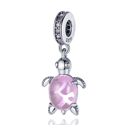 Doyafer 925 argento sterling animale ciondolo Charms Set perle di vetro rosa Tartaruga per le donne Bracciale Collana regalo