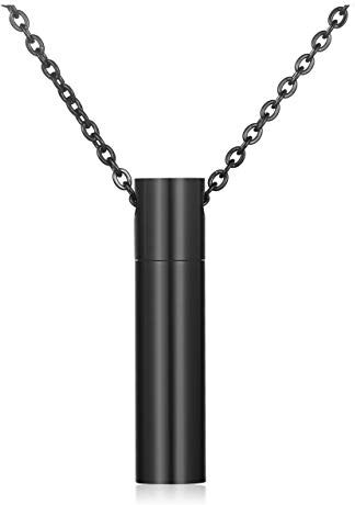 Jovivi Collana in acciaio inox con ciondolo cilindrico a forma di urna, unisex, idea regalo e Acciaio inossidabile, colore: Nero