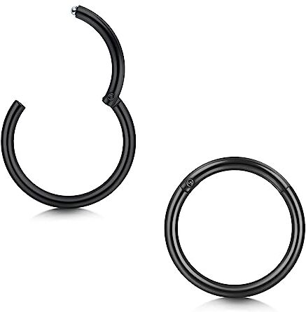 Longita 2 Pezzi 16G Hinged Clicker Ring Piercing Septum 316L Acciaio chirurgico Conch Helix Piercing Orecchini Naso Cartilagine Trago 10MM Nero