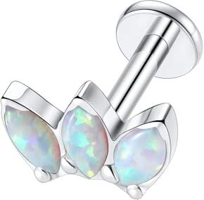 hengkaixuan Orecchino per cartilagine, piercing per elice o trago, in titanio G23 da 16 g, con chiusura a perno, per donne e ragazze e Titanio, colore: Tre Opal-style2