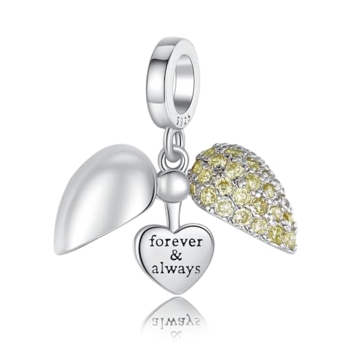 BEEUVIP I love you Light yellow Heart Charm per bracciali, ciondoli in argento 925, perline per collane, per la festa della mamma, compleanno, regalo di Natale