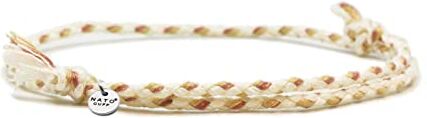 Nato Cuff Bracciale in Cotone intrecciato Fatto a mano in Francia Medaglia in acciaio inossidabile 316L Gioiello Uomo o Donna regolabile (Beige)