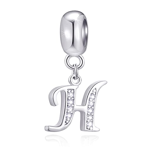 GLOWDAS Lettera H Charms Iniziale H Alfabeto Ciondolo Perline, 925 Argento Sterling Lettere Ciondolo con CZ Chiaro, Fit Braccialetto Cuore Pandora, Regali per Halloween/Vacanza/Hanukkah