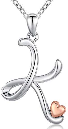 CELESTIA Donna Collana Iniziali Lettera K, Alfabeto e Cuore Ciondolo Gioielli di Argento Sterling 925 e Oro Rosa