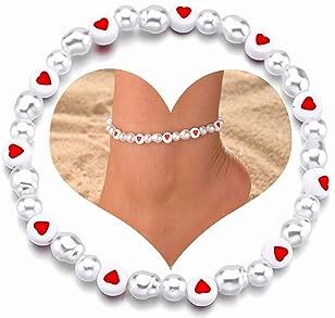 Dishowme Bracciale cavigliera con conchiglia di perle Ala d'angelo Stella Conchiglia Catena a forma di cuore Turchese Gioielli da spiaggia estiva Hawaii per donne e ragazze (Stile F)