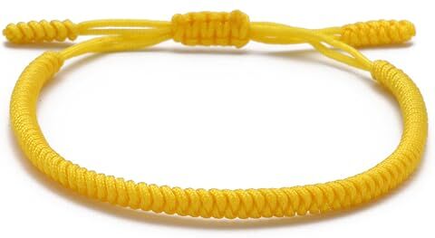 LUCKY BUDDHIST – Portafortuna Braccialetto + Regalo Buddista! Tibetano Amicizia Color Corda Bracciale. per Uomo Donna Adolescenti. Dimensione Regolabile, Fatto a Mano (Giallo)