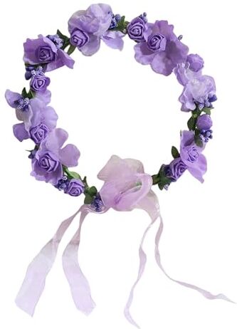 SHINROAD Fascia decorativa per capelli da sposa, con fiori artificiali, stile bohémien, colore: viola