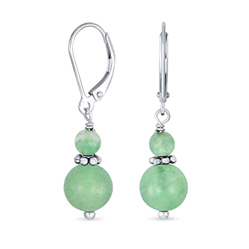 Bling Jewelry Gemma Naturale Verde Avventurina Boho Bali Milgrain Bordato Perline Rondel Separatore Doppia Palla Rotonda Orecchini A Goccia Per Le Donne Adolescenti .925 Sterling Silver Lever Back