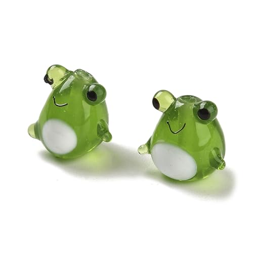 Airssory 10 perline sfuse a forma di rana in stile cartone animato verde lavorato a lume con simpatici animali, perline di vetro distanziatrici per gioielli fai da te, bracciali, orecchini,