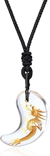 COAI Pendente Unisex Magatama in Cristallo di Quarzo Intarsiato Oro con Totem Animale Drago, Collana Regolabile con Ciondolo Giapponese