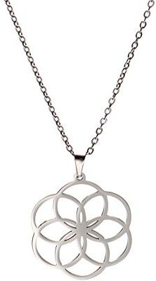 TEAMER Collana Pendente Fiore della Vita in Acciaio Inossidabile Placcato Oro Catena Gioielli Accessori Geometria Amuleto Gioielli (stile 3- argento)