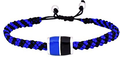 Italyanissimo Bracciale in macramè e Argento 925 rodiato oro bianco con smalti. Per tifosi nero azzurro stile inter. (Taglia M) 19-20 21 cm