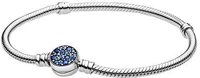 PANDORA Bracciale blu brillante con chiusura a disco e maglia snake in argento Sterling, 21