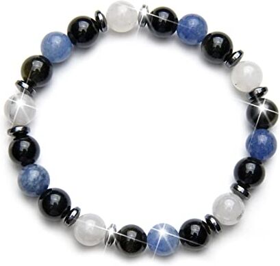 Generic Fukugems Blue Aventurine Black Obsidian White Quartz Crystal Bracciale di buona fortuna, Feng Shui Bracciale, Stretch Healing Bracelet per le donne Uomini