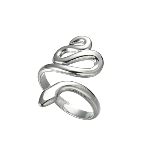 TEAMER serpente anello in acciaio inox regolabile dito anello Wrap Snake anello impilare anello Punk serpente animale gioielli per le donne (Stile 1 Argento, Regolabile)