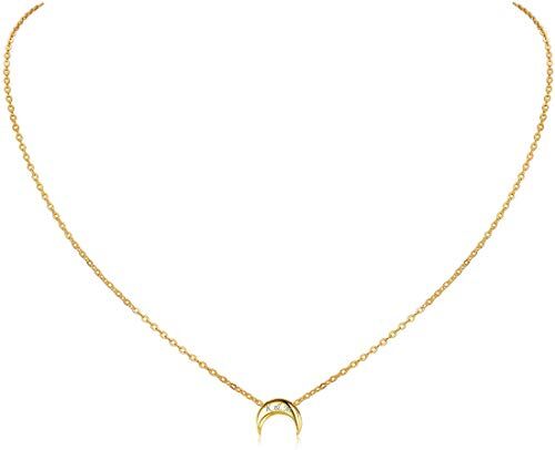 ChicSilver Collana Personalizzata Donna in Argento Sterling 925 Placcato Oro, Cindolo Luna Piccolo Delicato, Collana Amicizia, Catena Clavicolare, Oro Collane Donna