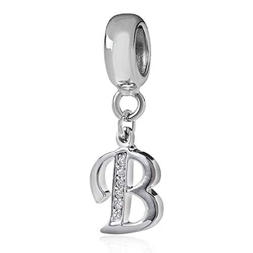 YiRong Jewelry Charm in argento Sterling 925 con ciondolo a forma di lettera dell'alfabeto, utilizzabile come iniziale o per formare parole, compatibile con bracciali Pandora B
