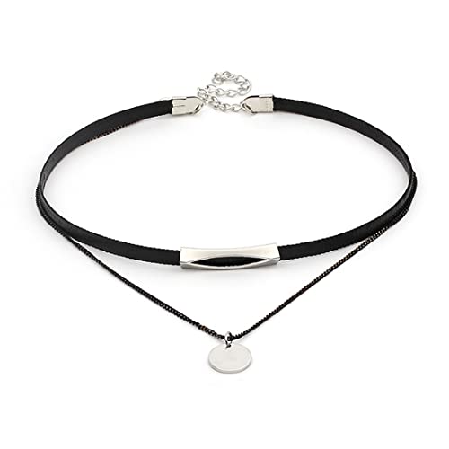 JUSTUSNX Nero Gotico Doppio Strato Oro Argento Circolare Ciondolo Choker Collana Halloween Accessori per Donne e Ragazze (B)