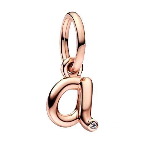 BEEUVIP Rosa d’oro Ciondolo con Lettera A Dell'alfabeto in Argento Sterling 925 Charm Bead con A alla Z Pendente con Zirconia Cubica Compatibile con Pandora e Europei Bracciale Collane da Donna