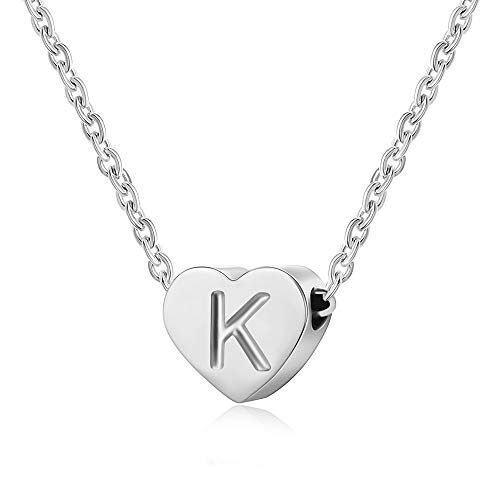 AFSTALR Girocollo da donna in argento con piccolo ciondolo a forma di cuore, con iniziale , ideale per ragazze e Acciaio inossidabile, colore: S, cod.