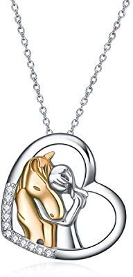 YFN Collana con Ciondolo a Forma di Cavallo Gioielli in Argento Sterling 925 Ragazze Abbracciano il Regalo del Cavallo per le Donne Ragazze (Collana con cavallo d'oro)