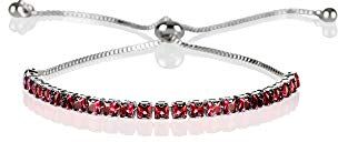 ZAVANA Bracciale Argento Regolabile da Donna e Ragazza, con Zirconi Cubici Rossi, Bracciali da Donna con Pietre con Chiusura Regolabile con Perline, Braccialetti Sottili con Pietre Rosse Rubino