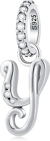 GLOWDAS Lettera Y Charms Alfabeto Ciondolo, 925 Argento Sterling Iniziale y Pendente CZ Perlina Fit Pandora Originale Collana Braccialetto con Letra, Regali per Capodanno/Ringraziamento/Migliore Amico