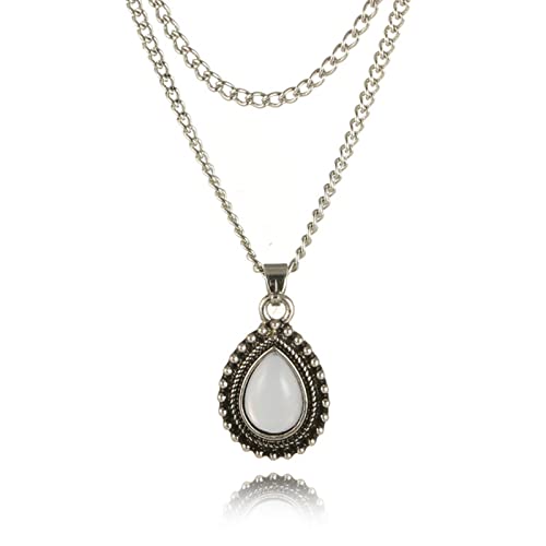 Wendalern Collana di cristallo a goccia a strati Collana con ciondolo in pietra di luna bianca Collana girocollo con strass in argento Collana con pietre preziose Cz Gioielli per donne e ragazze