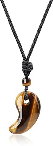 COAI Pendente Unisex Magatama dei Tre Sacri Tesori, Collana Regolabile con Ciondolo Giapponese Occhio di Tigre