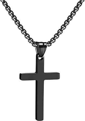 RWQIAN Croce Collana Uomo Croce Pendente Nero, Donna Acciaio Inossidabile Catena Croce Ciondolo