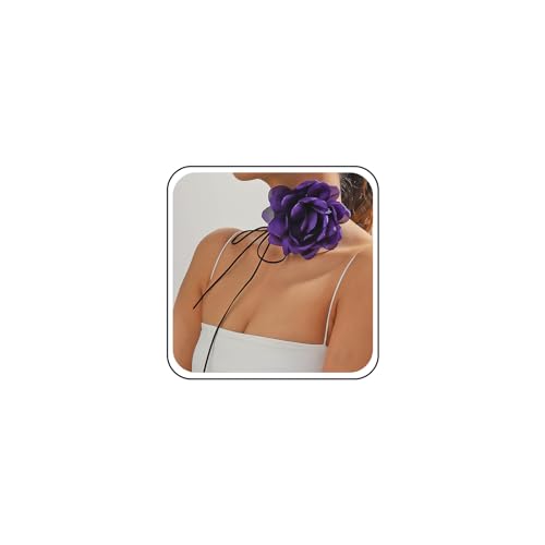 TseenYi Rosa Fiore Velluto Collana Girocollo Vintage Rosa Viola Collana Grande Fiore Velluto Goth Viola Fiore Scamosciato Collana Lunga Avvolgere Neckalce Gioielli Per Donne E Ragazze Regali