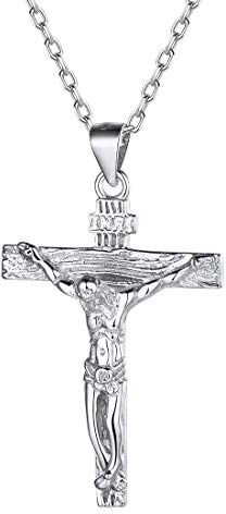 ChicSilver Collana Crocifisso Gesù Ciondolo Croce Cristiano Argento 925 Ciondolo Religioso Amuleto Protezione Portafortuna con Confezione Regalo