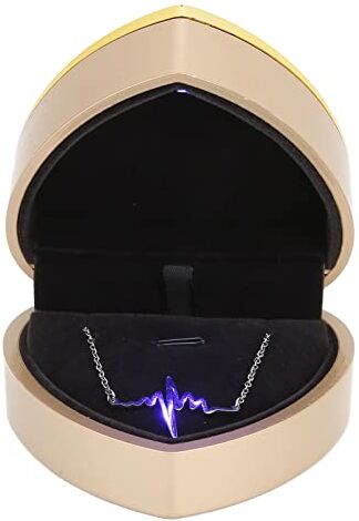 Generic Confezione regalo con anello a forma di cuore con luce LED, Custodia per gioielli con orecchini floccati Confezione regalo con esposizione di gioielli per matrimonio, fidanzamento, proposta(Oro)