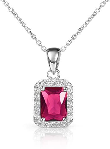 Diamond Treats Collana Donna in Argento Sterling 925 con Zirconi Taglio Smeraldo Rossi, Elegante Collana Rosso Rubino Rettangolare in Argento, Collana Rossa per Donna e Ragazza con Confezione Regalo