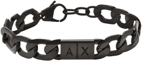 Armani Bracciale Da Uomo, Lunghezza: 190mm+35mm, Larghezza: 18mm, Altezza: 11.5mm Bracciale In Acciaio Inossidabile Nero,