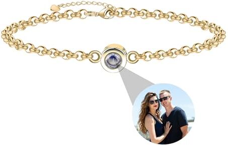 Godchoices Bracciale con foto personalizzato, braccialetto con foto a cerchio personalizzato, braccialetto per proiezione fotografica con immagine all'interno, regali fotografici personalizzati per donne/uomini