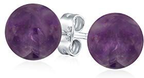 Bling Jewelry Orecchini A Bottone Semplici In Ametista Viola Pietra Preziosa Per Donne Argento Sterling .925 Pietra Di Nascita Di Febbraio Diametro 6MM